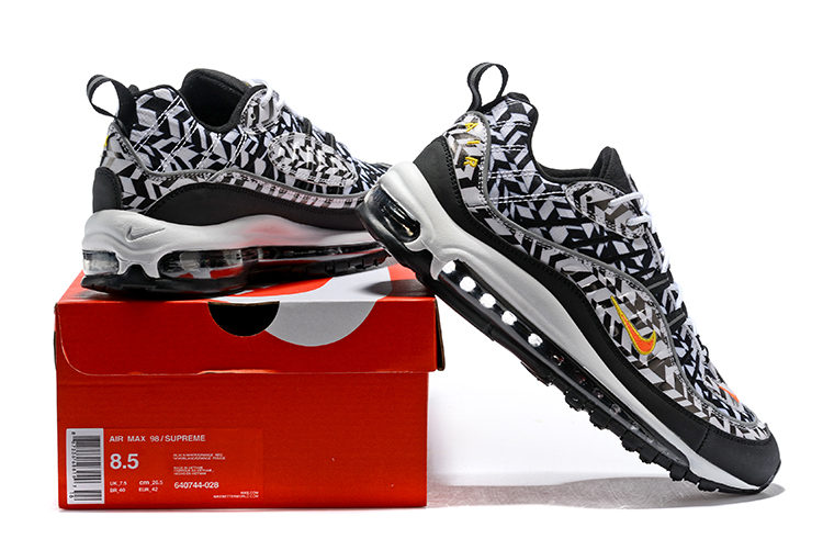 Women Nike Air Max 98 Flyknit White Black Yellow Shoes